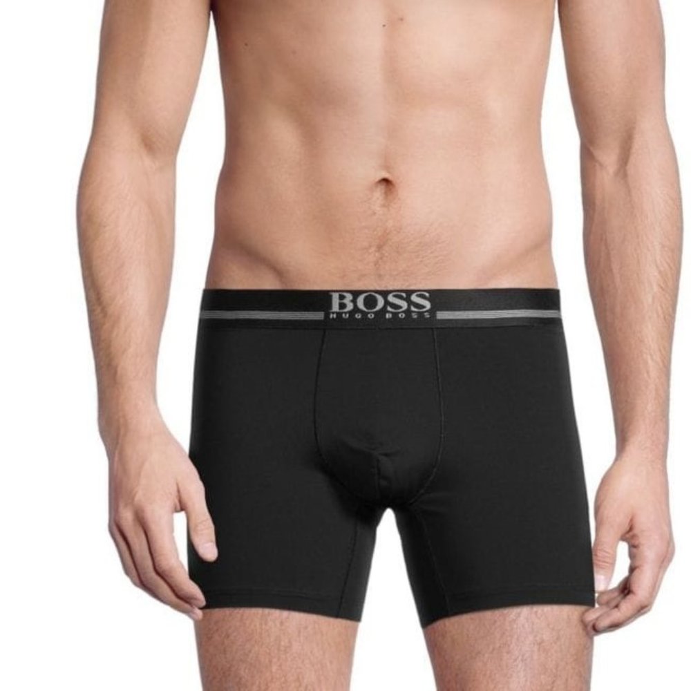 Hugo Boss Men Underwear Microfiber Stretch Logo Boxer Briefs Trunks 2XL, Black